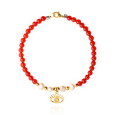 Pulsera Mujer Plata Carisma Ojo / Agata Rojo / Perla Blanca